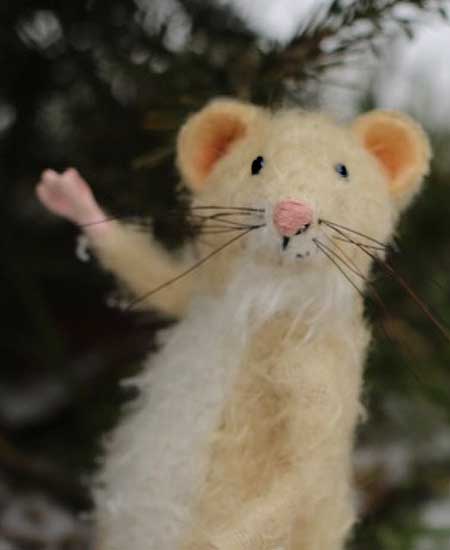 Miles the mohair mouse, waving
